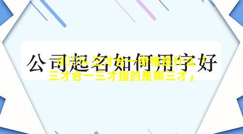 🌼 三才合一命格是什么「三才合一三才指的是哪三才」